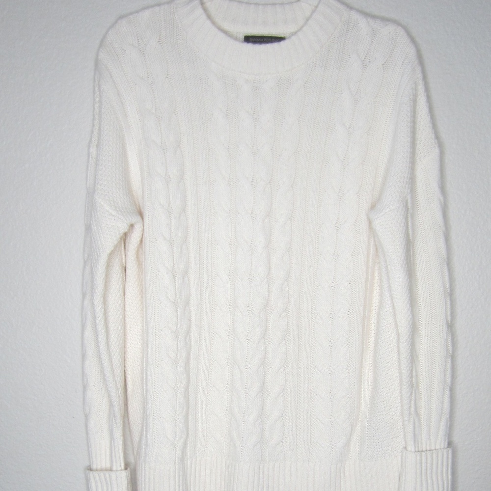 Banana Republic Wool-Cashmere Cable Knit Cream Sweater - Size Medium